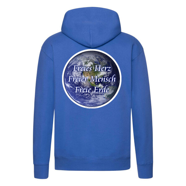 Kapuzenpullover Hoodie mit Botschaft "Freies Herz, Freier Mensch, Freie Erde"