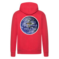 Kapuzenpullover Hoodie mit Botschaft "Freies Herz, Freier Mensch, Freie Erde"